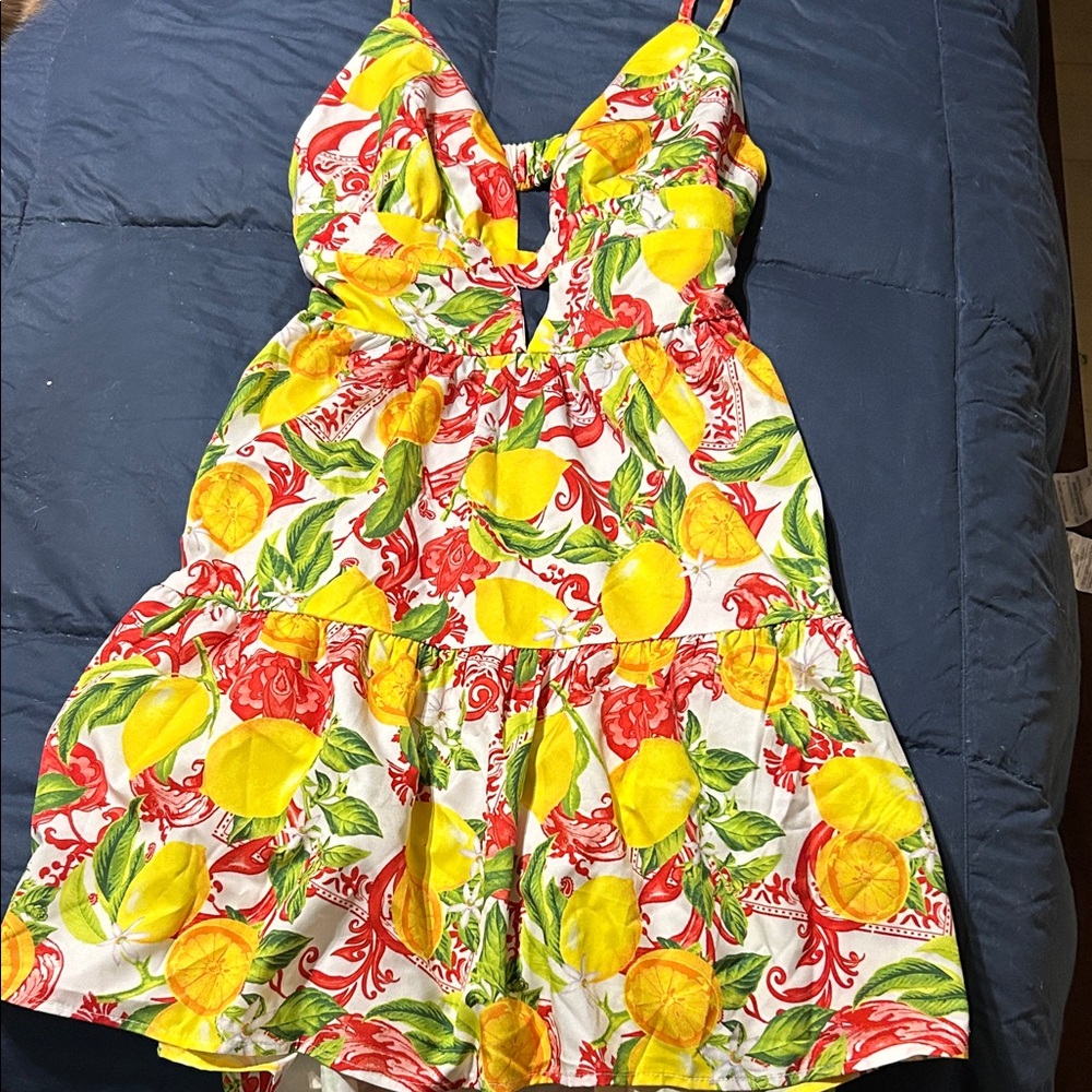 Vibrant Lemon Print Summer Dress